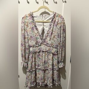 Dokotoo Woman’s Spring/ Summer Deep V Neck Long Sleeve Backless Floral Dress.
